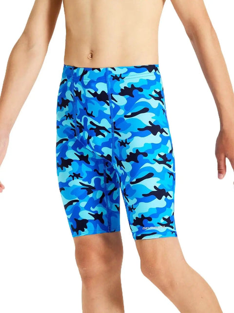 Youth Boys Swim Jammers For Competitive Team, Quick Dry Athletic Swim Shorts With UPF 50+, Wave Pattern, Size Small