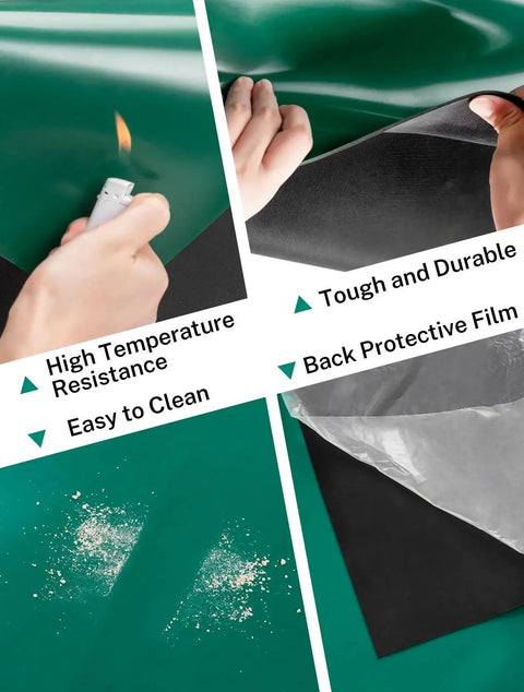 Close-up of 23.7 Inch By 118 Inch Rubber ESD Soldering Mat Roll With Anti Static And High Temperature Resistance, showing durability and back film.