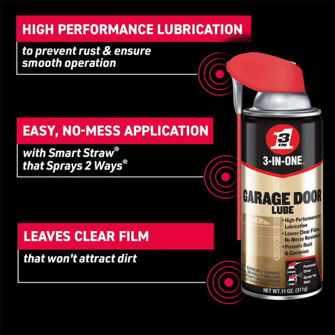 Garage Door Lubricant With Smart Straw Sprays Two Ways, 11 Oz, 6 Pack Reduces Friction Prevents Squeaks Shields Hinges