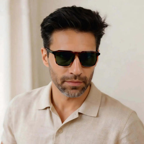 Man wearing Retro Sunglasses For Men With Polarized UV400 Protection Handcrafted Acetate 60s Style Square Cool Sun Glasses