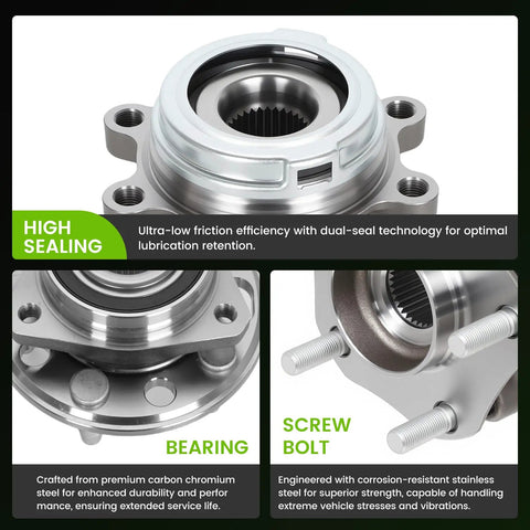 Close-up of Two Pack Front Wheel Bearing Hub Assembly For 2009 2018 Murano 2013 2020 Pathfinder 2009 2021 Maxima metal components