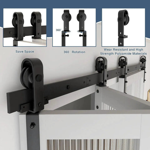 60 Inch Bi Folding Sliding Barn Door Hardware Kit For Four Doors With Heavy Duty Side Mounted Rollers For Smooth Sliding