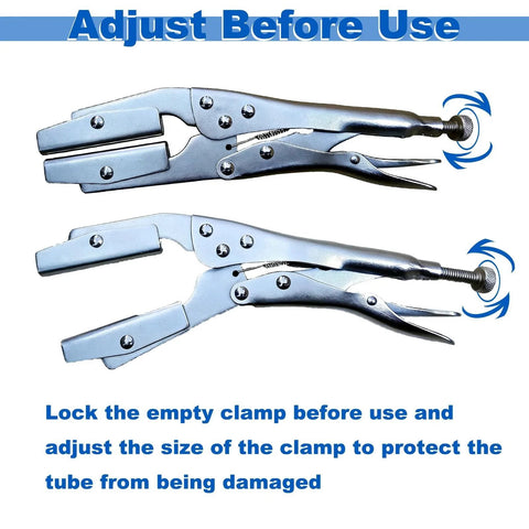 10 Inch Radiator Hose Clamp Pliers Set 4 Pack, heavy duty self locking pinch off tool with rotating jaw for automobile use.