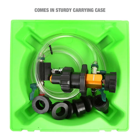 Air Evac Cooling System Refill Kit With Universal Adapter And Storage Case Quickly Refill Cooling System Eliminate Trapped Air Prevent Engine Overheating Includes 5 Bushings And Vacuum Leak Test in green carrying case
