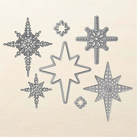 Must Have Christmas Scrapbooking Die Cuts Set With Metal Cutting Dies for card making, featuring star and snowflake designs, 12.4x8.3cm