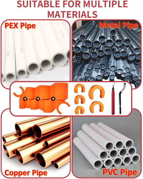 12 In 1 Pro Grade Plumbing Kit With 5 High Speed Steel Deburring Blades For PEX Copper PVC CPVC Pipes And Push Fit Fittings Make Install Quick And Leak Free Diyer Friendly Professional Tools Vorhixa shown with various types of pipes like PEX and Copper