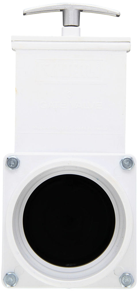 Valterra 3-inch PVC gate valve with metal handle, white slip connection