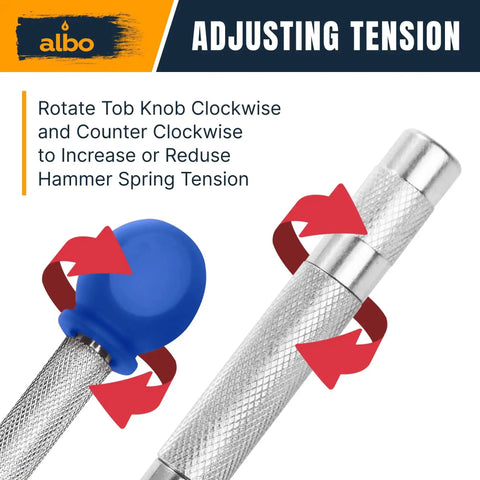 Automatic Center Punch Set With Three Heavy Duty Spring Loaded Punch Tools showing knob tension adjustment mechanism.