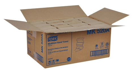 Open box of 100 Percent Recycled Multifold Towels Compatible With H2 Dispensers 16 Packs, showing stacked towels inside.