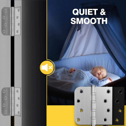 Ball Bearing Door Hinges 4x4 Inches Square Corner Five Eighths Radius Heavy Duty Stainless Steel Brushed Nickel Non Removable Pin