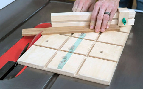 ZeroPlay 360 Sled Kit With MatchFit Dovetail Hardware For Table Saw Crosscut Jig Building on table saw with miter bar visible