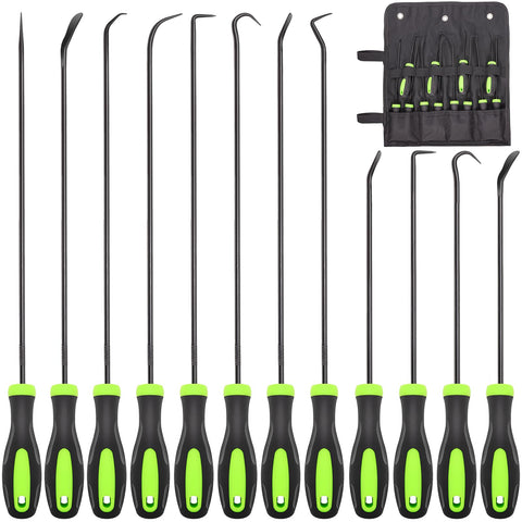 12 Piece Automotive Hook And Pick Tool Set For Tight Engine Spaces Long And Mini Precision Remover Tools For O Rings Gaskets Seals Car Repair Essentials Doaho displayed with tools laid out beside storage case.