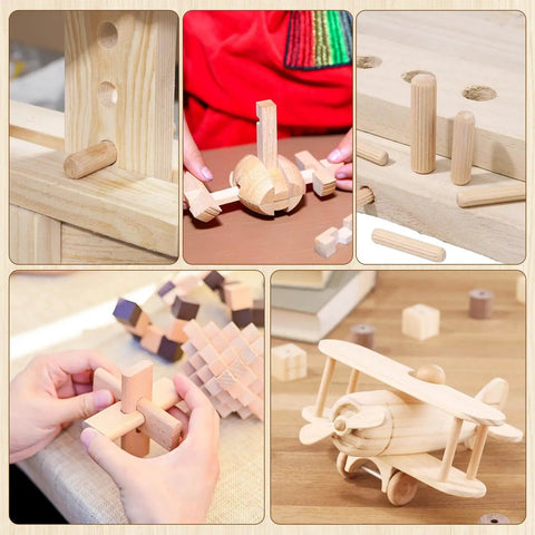 250 Piece Fluted Wood Dowels Set In 1/4 Inch, 5/16 Inch, And 3/8 Inch Sizes used in various crafts and woodworking projects