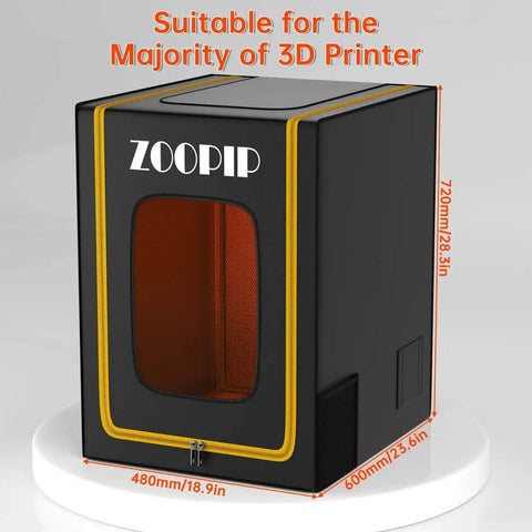 Fireproof 3D Printer Enclosure With Dustproof Vent, Built In Tool Storage And Constant Temperature, black and yellow design with dimensions