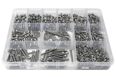 M3 Stainless Steel 304 Hex Socket Head Cap Screws Set Pro Grade 1350 Pcs With 12 Lengths, nuts, washers in plastic organizer