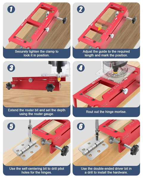 DIY Friendly Door Hinge Jig With Lock And Latch Installation Kit, Aluminum Router Template step-by-step usage guide.