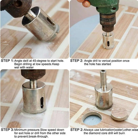 4 Inch Diamond Hole Saw Drill Bit Set For Glass Ceramics Porcelain Ceramic Tile And Marble, Heavy Duty, Industrial Grade Carbon Steel With Nickel Plating, drilling tiles