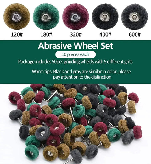 Abrasive Wheel Set For Rotary Tools 50 100 200 Pieces One Inch Buffing Polishing Wheels With One Eighth Inch Shank Five Grits 120 180 320 400 600