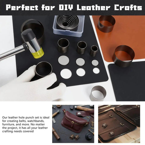 Leather Circle Cutter Tool Set With 21 Sizes From 15 To 55 Mm for DIY leather crafts with high-carbon steel hole punch dies