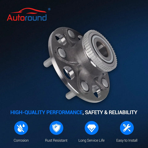 Rear Wheel Bearing And Hub Assembly Set Of 2 With ABS For Honda Civic 2004 2005 And Acura RSX 2002 2006 Rear Left And Right 5 Lug Compatibility OEM Replacement Ready For Easy Install, front view.