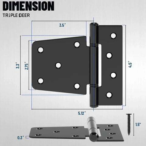 Heavy Duty 3.5 Inch Gate Hinges With Extra Thick Straps For Wood Fence Barn Doors Black Finish Swing Gate Hinges 6 Pack dimensions