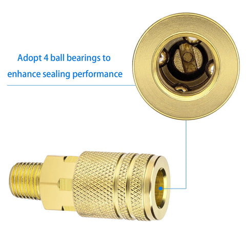 Brass 1/4 in NPT M-style high-flow quick-connect air hose fittings, two-pack for compressors and tools