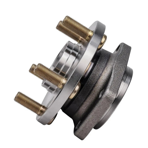 Side view of a front wheel bearing hub assembly for 2005 to 2014 Subaru Legacy and Outback, 5 lug direct fit replacement kit.