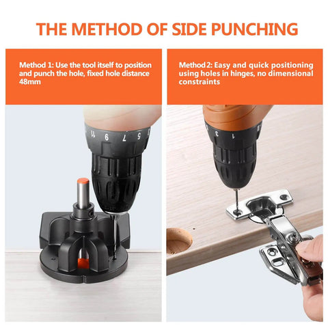 35mm Concealed Door Hinge Jig for Cabinets Pro Grade Aluminum Alloy Guide demonstrating side punching technique