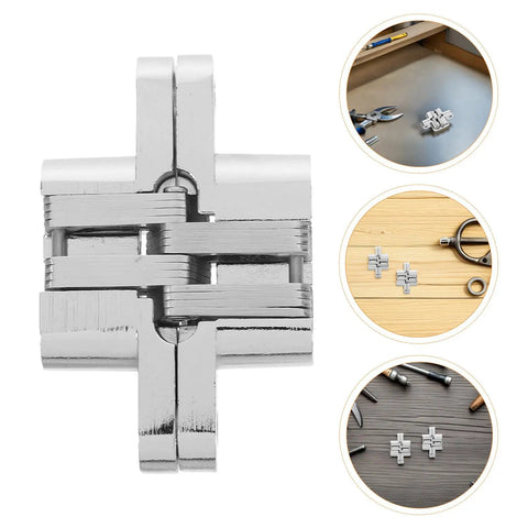 Hidden 43mm Zinc Alloy Concealed Hinges Set For Jewelry Boxes And Cabinet Doors With 180 Degree Folding Cross Hinges