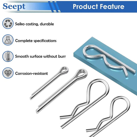 304 Stainless Steel Cotter Pin Kit With 200 Pieces Assortment Hitch Clips For Locking Systems Perfect For Farm Tools Tractor Implements And Accessories