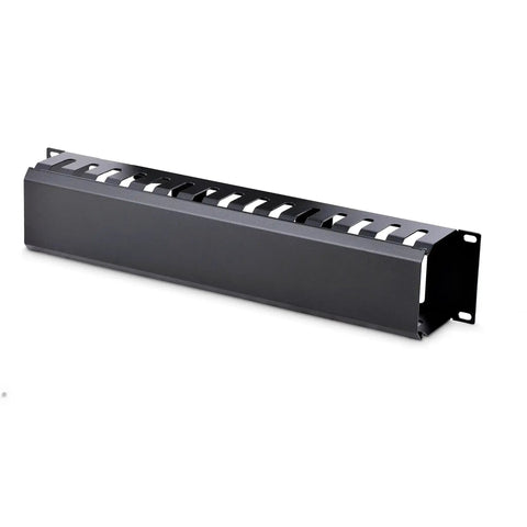 Horizontal 2U Server Rack Cable Management Finger Duct with Cover for 19 Inch Network Racks, black panel, side view