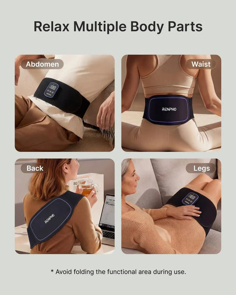 Dope Cordless Heating Pad For Back Pain With 3 In 1 Red Light Therapy Belt used on various body parts like abdomen, waist, back, and legs.