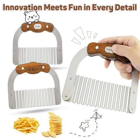 Bear Shaped Wave Cutter For Kids By ZLemma, With Safe Rounded Tip, Kid Friendly Crinkle Knife, Rosewood Handle, 420J2 Blade.