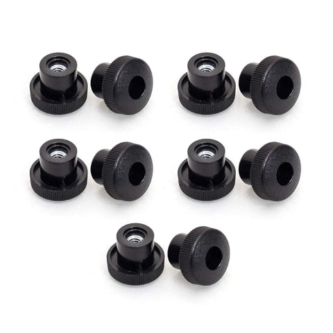 10 Pack One Quarter Inch Twenty Threaded Round Knobs For T Track And Jig Hardware, black knobs with metal inserts