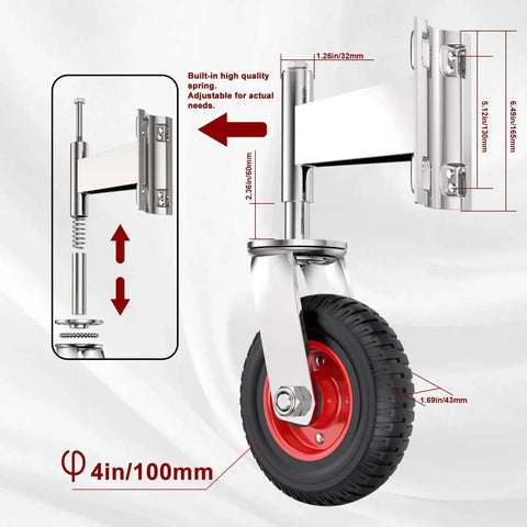 Spring Loaded Tube Gate Casters For Metal And Wooden Gates 4 Inch Rubber Tire Heavy Duty Caster Wheels With Hardware Adjustable Mounting Plate For Tube Gates Fence And Swing Gates 330 Lbs Load Capacity Two Pack