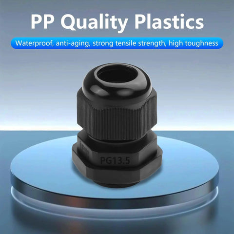 Focus on PG13.5 gland from Waterproof Cable Gland Set 10 Pack, black nylon adjustable, for tech electronics marine wiring fittings.