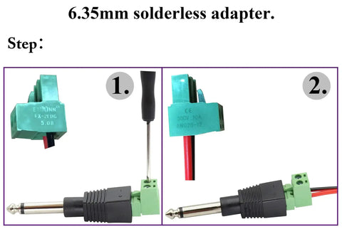 Pro Audio Gear 6.35mm TS Mono Male To 2 Pin Female Screw Terminal Block Connector Pluggable Wire Solderless Adapter steps
