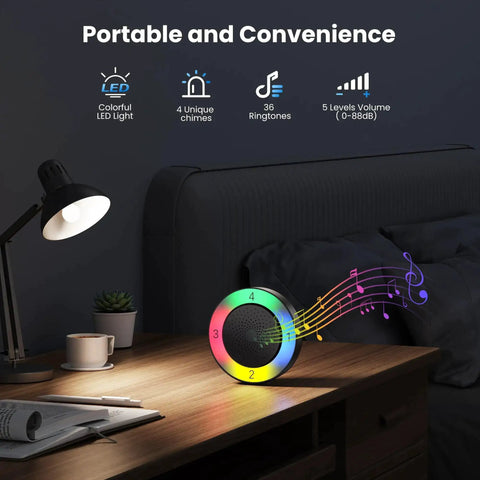 Solar Wireless Driveway Alarm System With 2600 Ft Range 36 Melodies Five Volume Levels Weatherproof Motion Sensor on nightstand