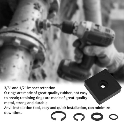 Heavy Duty Pro Grade Impact Retaining Ring Kit With O Rings And Anvil Tool for Electric and Pneumatic Wrenches shown in use.