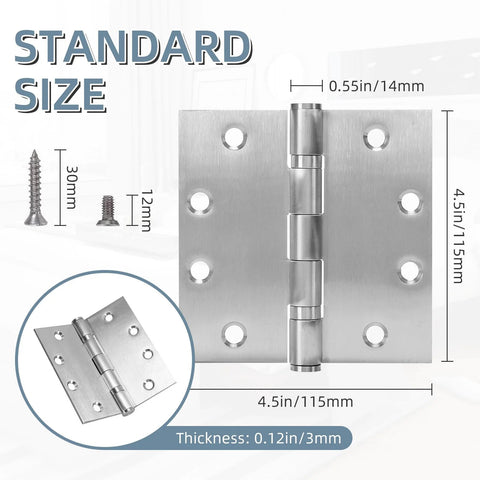 Door hinge set, 4.5 x 4.5 in, brushed nickel stainless steel, 6-pack ball-bearing hinges