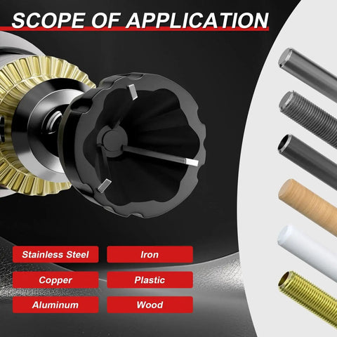 2 Pack Tungsten Carbide Deburring External Chamfer Tools For Metal PVC Wood And 3D Printed Parts application chart with materials