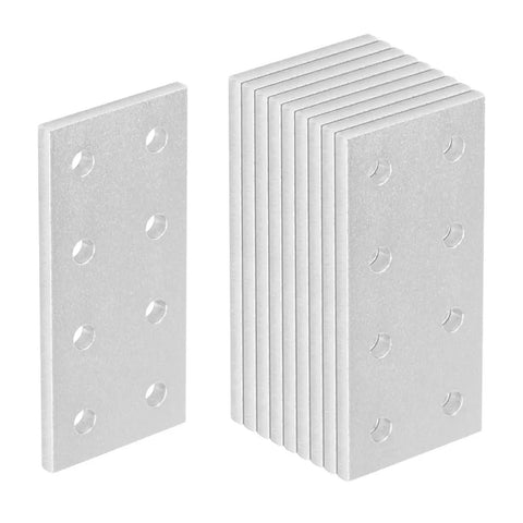 10 Pack Flat Joining Plates For 2020 2040 T Slot Aluminum Profiles, 8 Hole Rectangle Plate, Silver Anodized, Front View