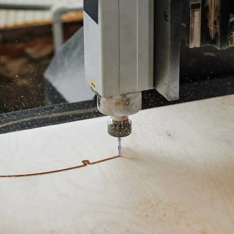 Spiral Router Bit For CNC Wood Carving And Engraving With Up Cut Two Flute Solid Carbide End Mill Quarter Inch Shank One And A Half Inch Cut Length AlTiN Coated Harfington at work