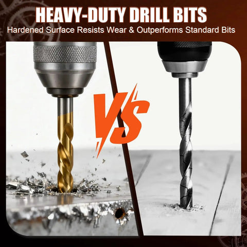Comparison of titanium-coated and standard drill bits, highlighting features of the Thread Repair Kit With HSS Drill Bit And 30 Stainless Inserts M6x1 Rethreading.