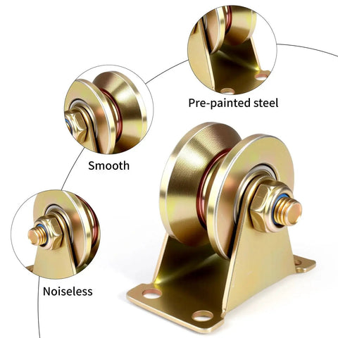 Heavy Duty 2 Inch V Groove Wheel Gate Casters Set With Brackets For Inverted V Track And Rolling Gates Built To Last Solid Steel
