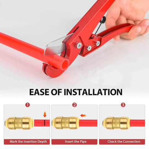 Installation steps for Pack Of Ten EFIELD One Half Inch Push Fit Straight Couplings With Disconnect Tool For Copper PEX CPVC And PERT Pipes Lead Free DZR Forged Brass AWWA C800 Compliant 200 PSI 200 Degrees F For Potable Water And Hydronic Heating