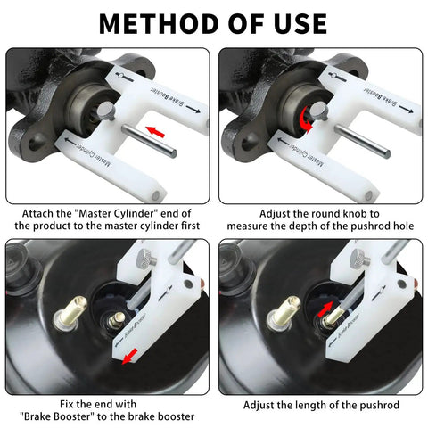 Brake booster adjustment tool Briidea, white plastic with metal pushrod and magnet for most boosters (Amazon)