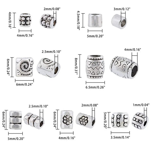 260 Pcs Tibetan Spacer Beads Set 7 Styles Antique Silver Column Tube Metal Spacers For Bracelet Necklace Jewelry Making
