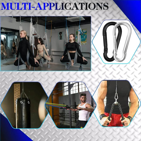 Two Inch Heavy Duty Carabiner Clips Pack Of 50 M5 Black Galvanized Steel for hammocks, gym setups, and outdoor gear applications