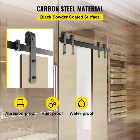 11 Ft Sliding Barn Door Hardware Kit For Heavy Duty Double Door Track System, 330 Lb Load Capacity, Carbon Steel Construction